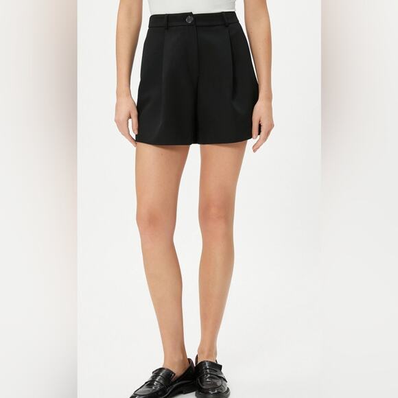 KOTON Women’s Wide Leg High Rise Pleated Mini Shorts Black Size 2 Dress - Picture 1 of 9